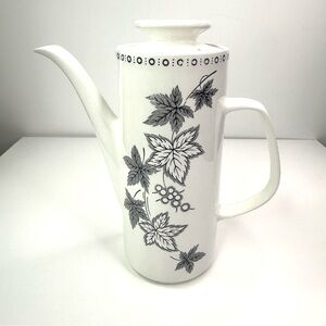 J&G Meakin England Maplewood White Gray Leaf Design Ceramic Vintage Teapot